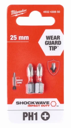 Outlet Embouts de vissage Shockwave PH 25mm - 2 pièces - Milwaukee Outils