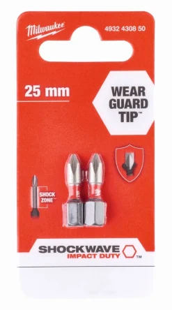 Outlet Embouts de vissage Shockwave PH 25mm - 2 pièces - Milwaukee Outils