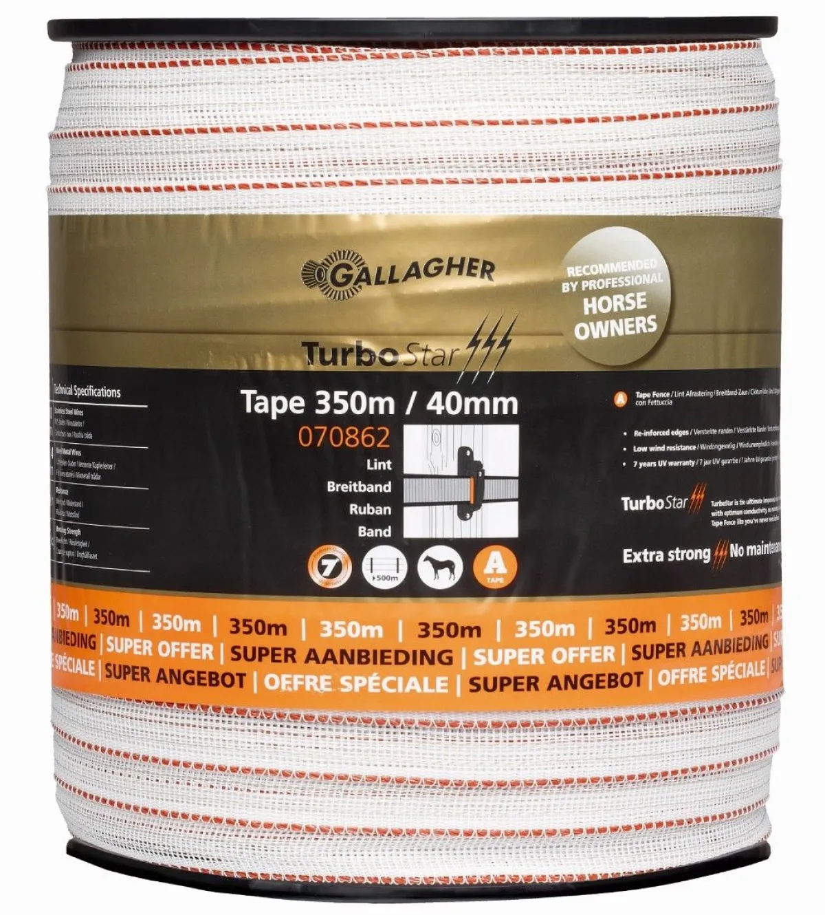 Outlet Ruban TurboStar - 40mm - Gallagher - 350m Ruban De Clôture